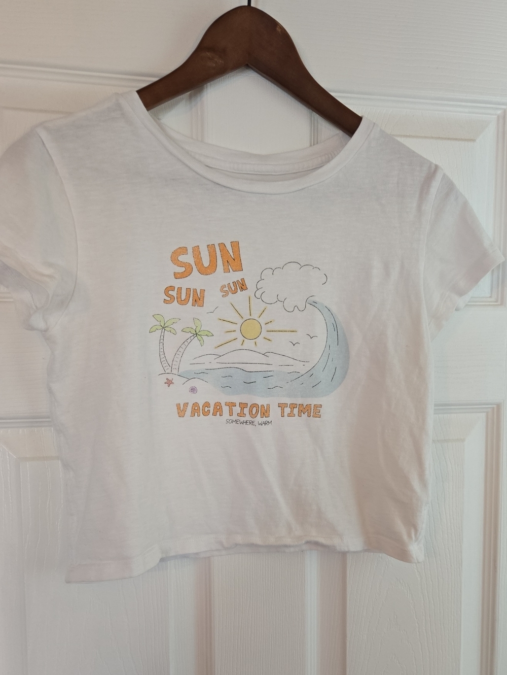 aerie White Graphic 'Vacation Time' Tee with Orange & Light Blue Print